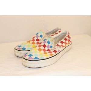 Womens Size 5.5 Vans Rainbow Checkered Pattern Slip On Shoes Sneakers Preowned